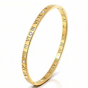 18k Gold plated steel Roman Numeral Bangle Bracelet